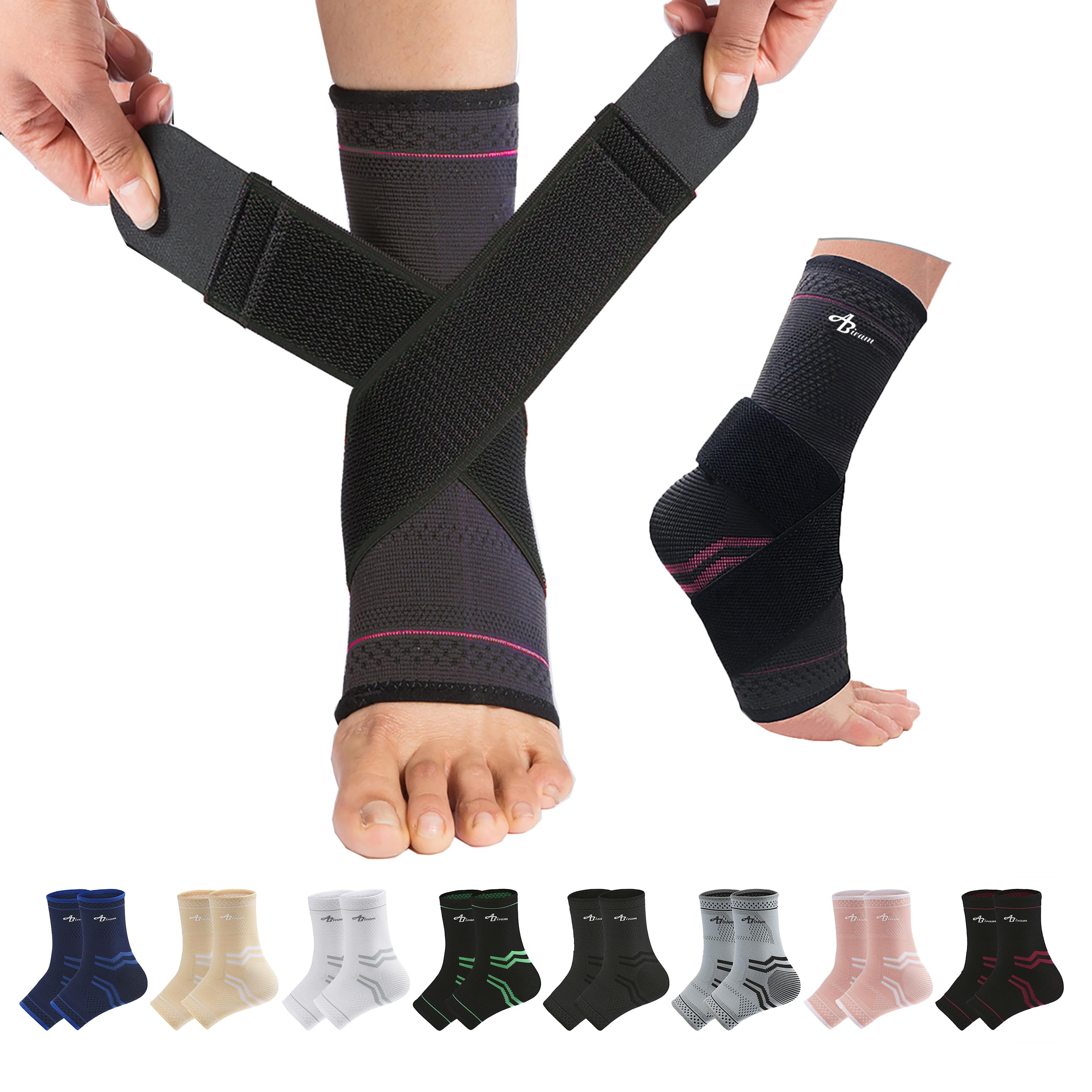 ABIRAM Foot Sleeve (Pair) with Compression Wrap, Ankle Brace For Arch, Ankle Support, Football, Basketball, Volleyball, Running