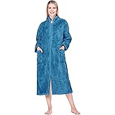 PAVILIA Womens Housecoat Zip Robe, Sherpa Zip Up Front Robe Bathrobe, Plush Warm Zipper House Coat Lounger, Pockets Fluffy