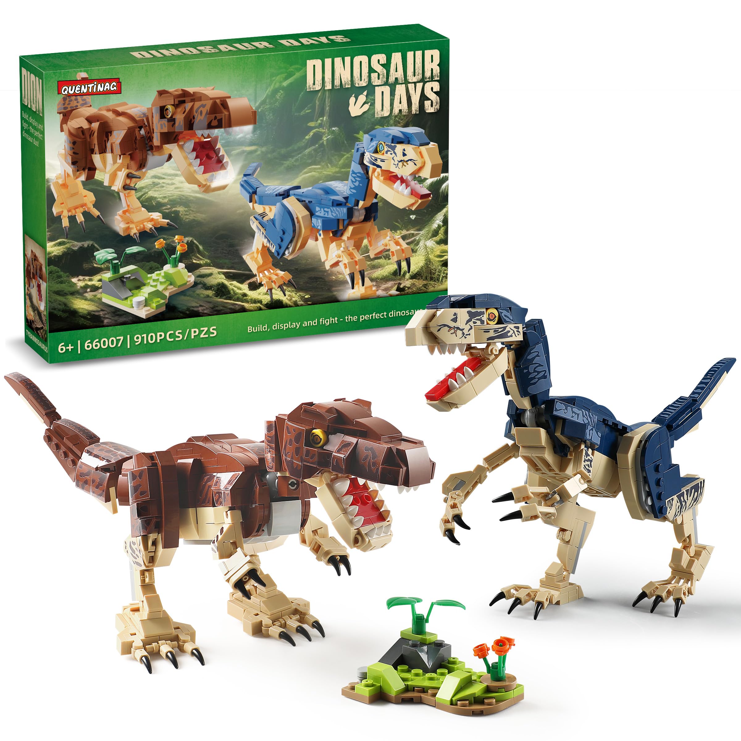 Quentinag QUENTINAG Dinosaur Toy Building Sets (910 Pieces), T.rex & Velociraptor ...