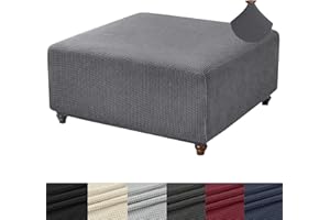 ANWUCHEN Knitted Jacquard Square Ottoman Cover - Thick Storage & Soft Slipcover - Elastic Bottom - Dark Gray