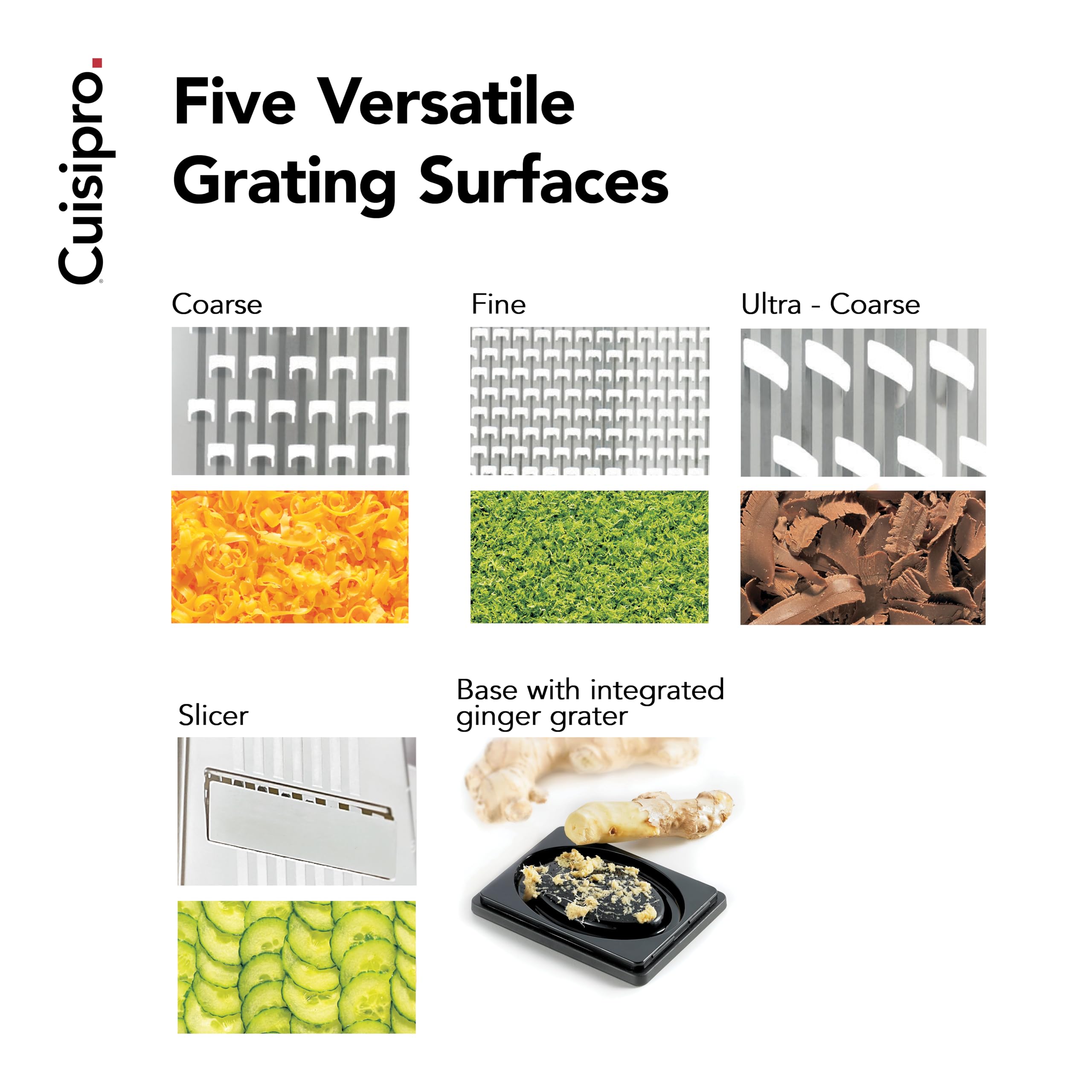 Cuisipro Stainless Steel Cheese Grater with Handle, 4 Sided Box Grater for Kitchen, Ginger Grater Dishwasher Safe, Fruit and Vegetables Slicer, Cheese Shredder for Potato, Chocolate, Parmesan, Ginger