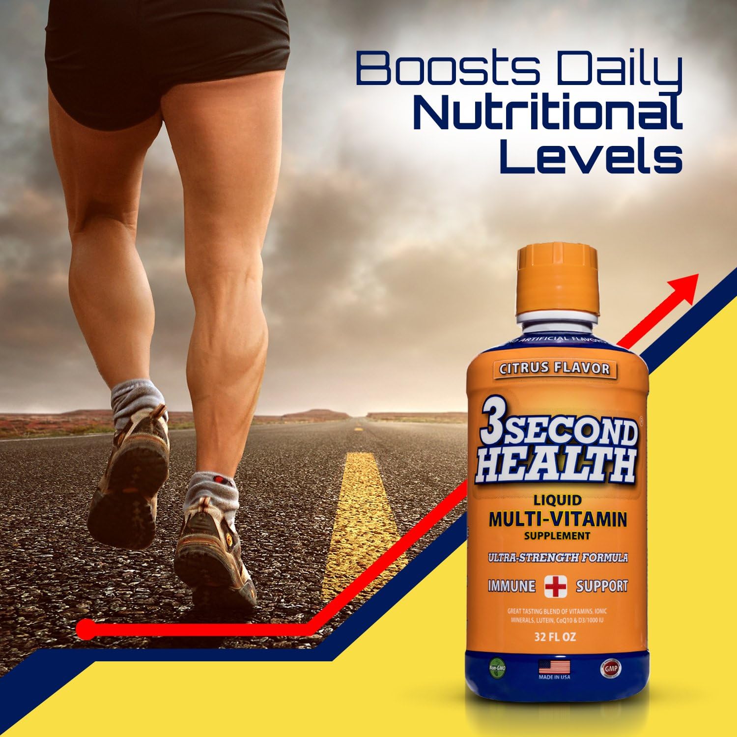 3 Second Health Liquid Multivitamin - Vegan - Non GMO - Gluten Free - Dairy Free - Soy Free - No Artificial Flavors or Preservatives - 32 Servings - GMP - USA Made - Boost Energy and Mental Clarity: Health & Personal Care