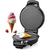 FOHERE Waffle Cone Maker Machine and Ice Cream Bowl Maker with Temperature Control, Double Side Nonstick Waffle Bowl Maker with Cone Roller, 7.5&rdquo; Thin Waffle Maker for Home Kitchen (Black)