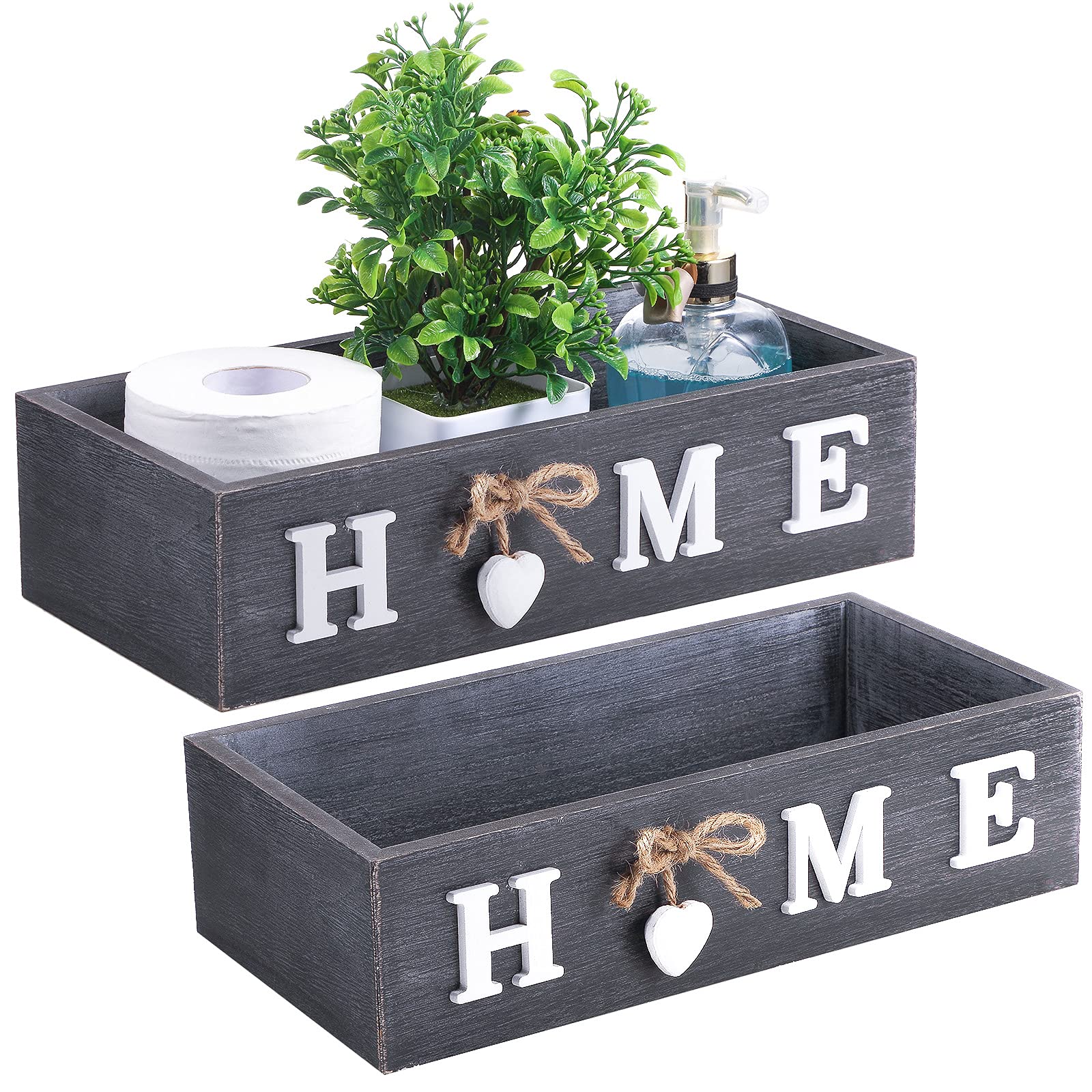 Blulu Bathroom Decor Box Toilet Paper Storage Box Bathroom Wood Tank with Home Sign Rustic Paper Holder Box Decor for Farmhouse Home Kitchen Bathroom Countertop Decor (Gray)
