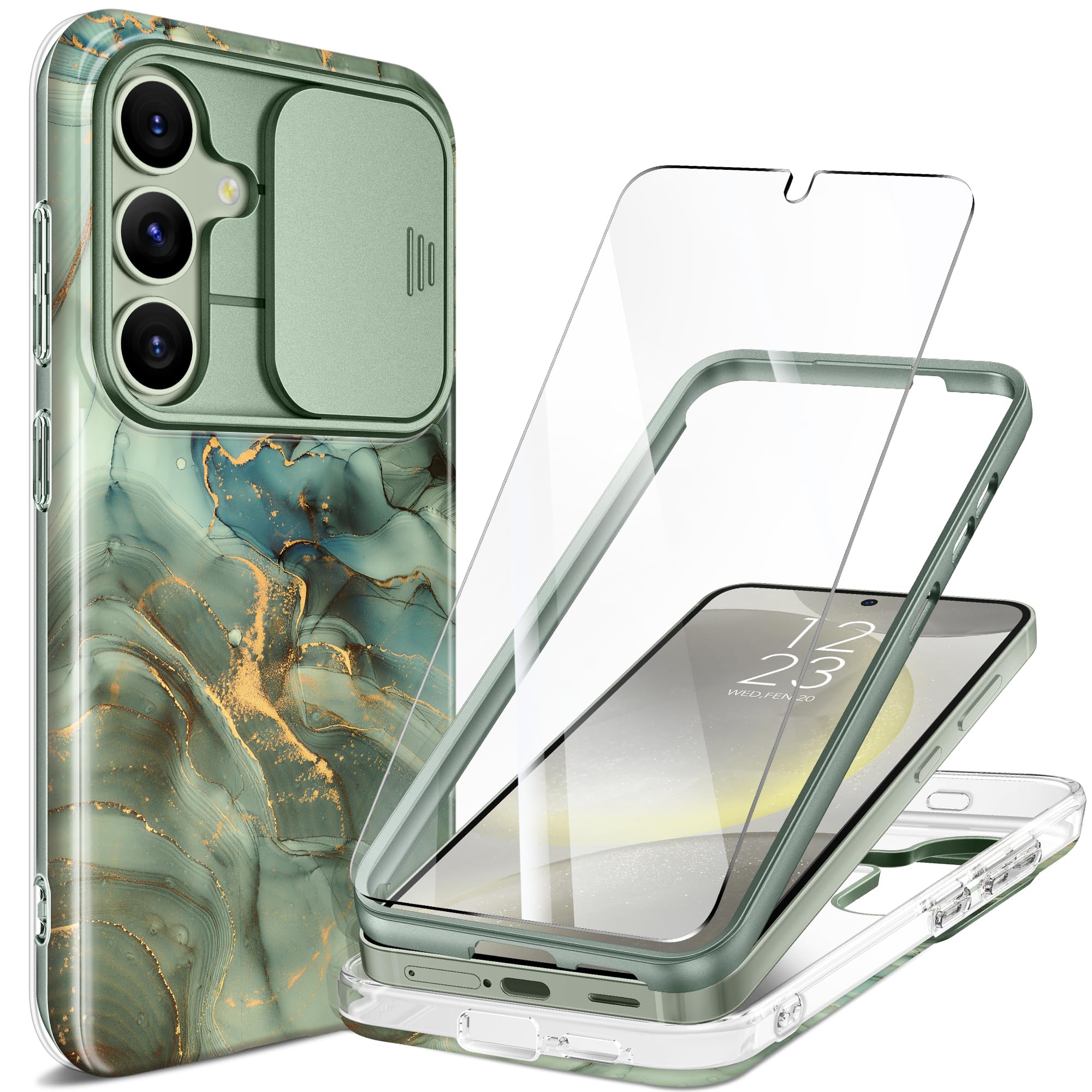 GVIEWIN for Samsung Galaxy S24 Plus Case, [Slide Camera Cover & Built-in Screen Protector] [Military-Grade Shockproof] Marble Rugged Full Body Protection Phone Case for S24+ Plus 6.7",Desert Dream
