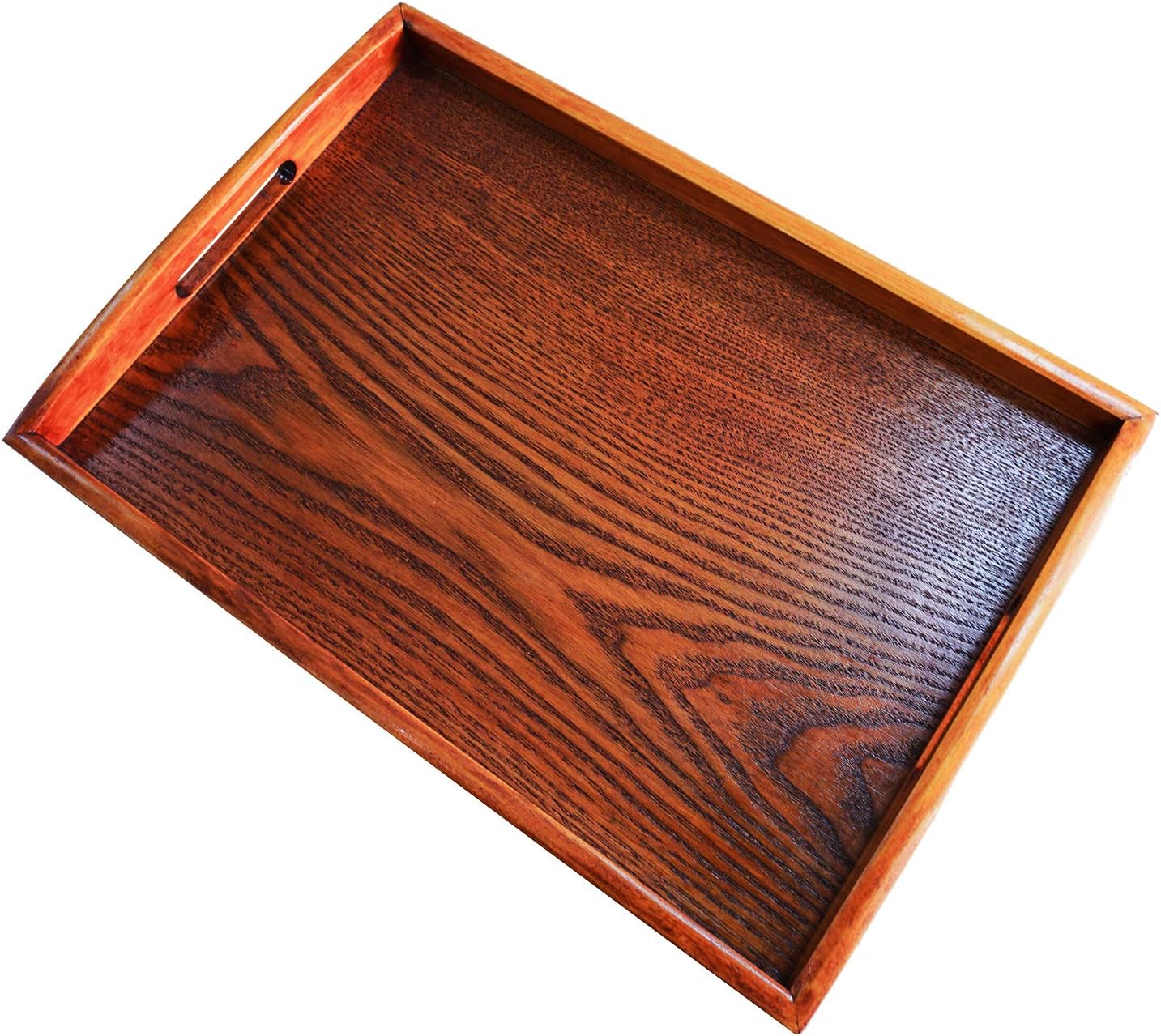 Familamb Serving Tray with Handles Wooden Tray Food & Bed Rectangular Plate Tray 15.75" x 11" x 1.57" for Breakfast Tea Coffee Fruit Snack Brown