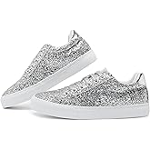 Jeekopeg Glitter Sparkly Fashion Sneakers Shoes Shiny Casual Shoes Bling Sequin Concert Low Cut Lace up Shoes