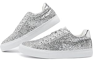 Jeekopeg Glitter Sparkly Fashion Sneakers Shoes Shiny Casual Shoes Bling Sequin Concert Low Cut Lace up Shoes