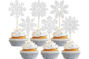 Gyufise 36Pcs Snowflake Cupcake Toppers Glitter Winter Frozen Theme Snowflake Cupcake Picks for Winter Wonderland Baby Shower Kids Birthday Christmas Party Cake Decorations Supplies Silver