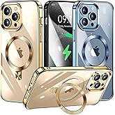 [CD Ring Compatible with MagSafe Invisible Stand]Magnetic for iPhone 13 Pro Max Case, [Electroplated Bumper Non-Yellowing][Look as Bare iPhone]Slim Clear Case with Holder for Women Men Girls
