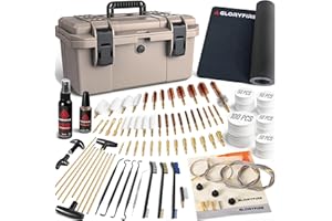 GLORYFIRE Adjustable Stand Deluxe Universal Gun Cleaning Kit - Highly Effective Cleaning Solutions for Hunting and Shooting - Portable/Compact - Brown