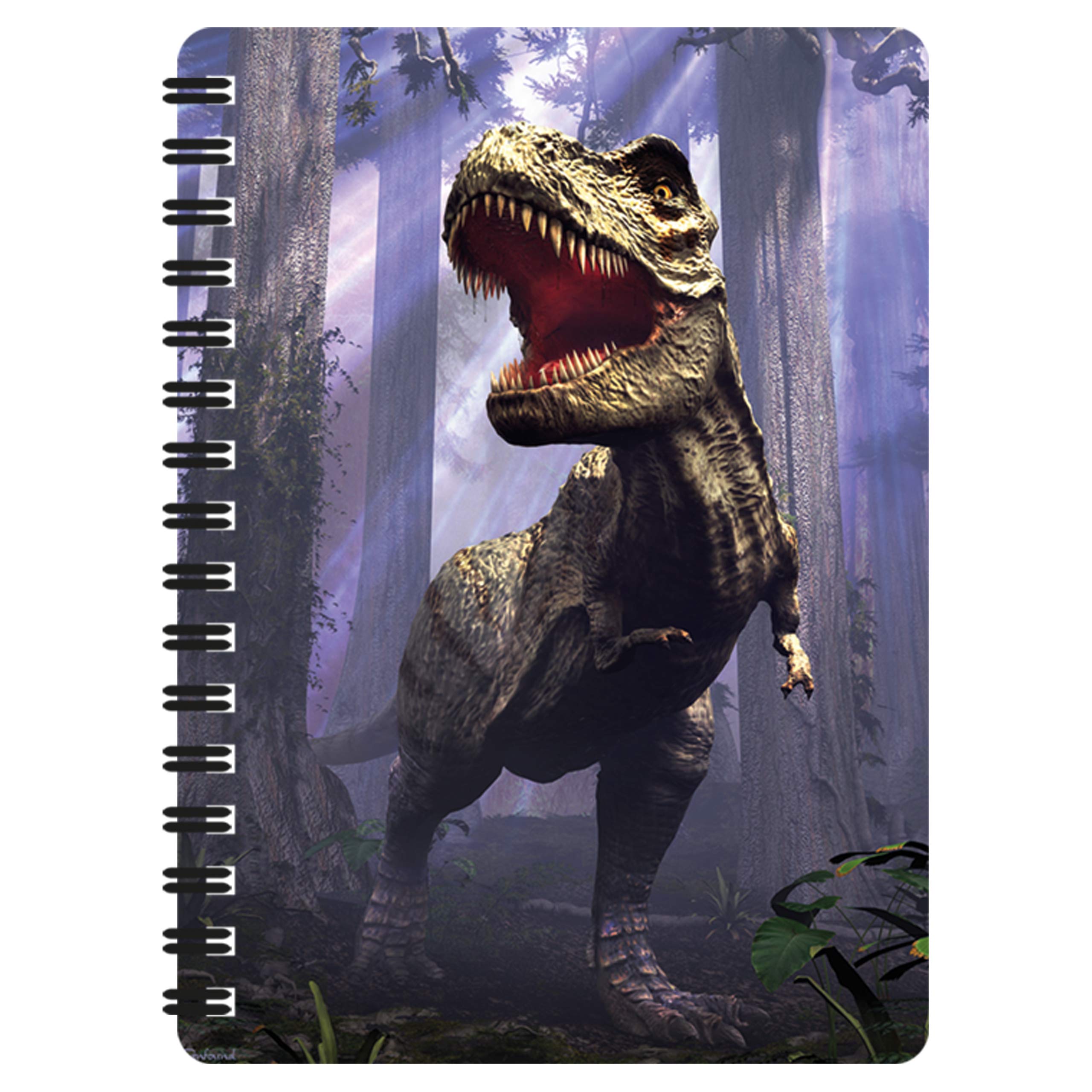 3D LiveLife Jotter - T-Rex Scene from Deluxebase. Lenticular 3D Dinosaur A6 Spiral Notebook with plain recycled paper pages. Artwork licensed from renowned artist David Penfound