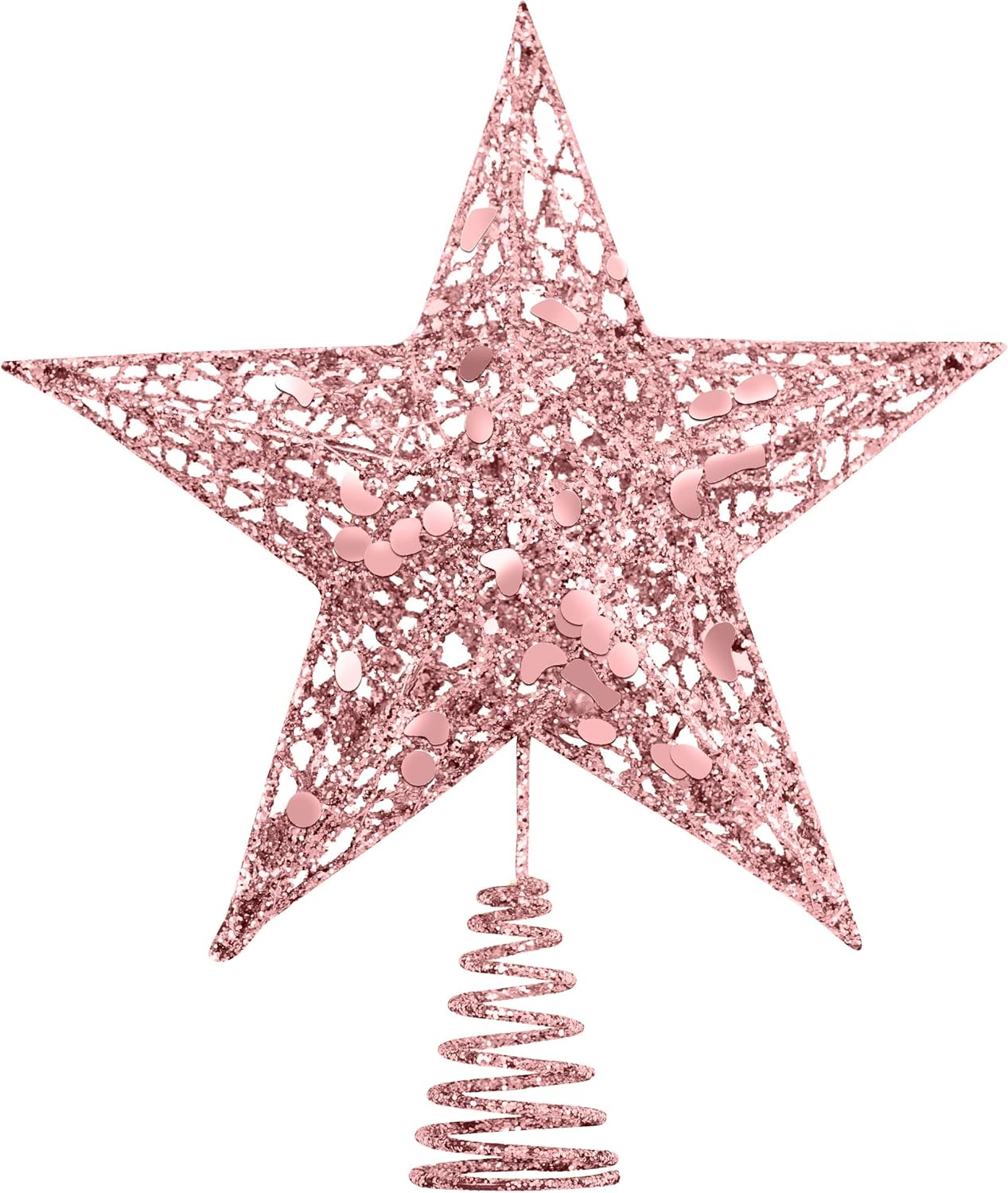 Tree Toppers - URATOT Glittered Christmas Tree Topper Metal Christmas Treetop Hallow Wire Star Topper for Christmas Home Decoration (8 inches, Rose Gold)