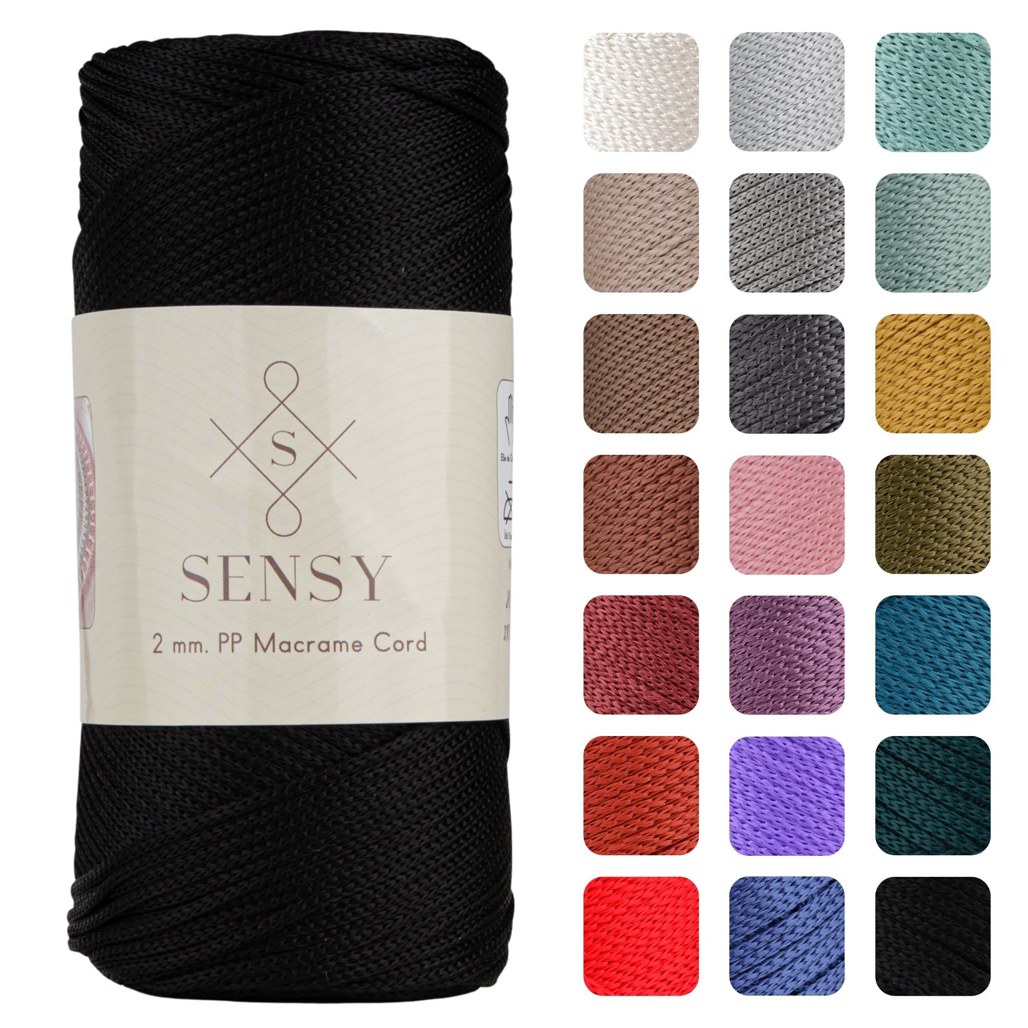 Sensy Premium 2mm 251 Yards Polyester Rope 100% Polypropylene Cord Macrame Cord 2mm Crochet Bag Cord Macrame Rope Crochet Thread Gift for Knitter (Black) — image 1