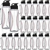 Mifoci 20 Pieces Sports Water Bottle Bulk 17 oz Reusable Plastic Biking Water Bottle Tumbler Adults Reusable Large Bottles with Leak Proof Flip Top for Party Outdoor(Baseball,White)