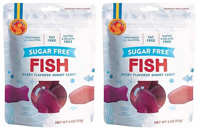 Amazon Com Candy People Sugar Free Fish Swedish Gummy Candy 4 Ounce Gluten Free Gelatin Free And Fat Free Pack Of 2 Grocery Gourmet Food