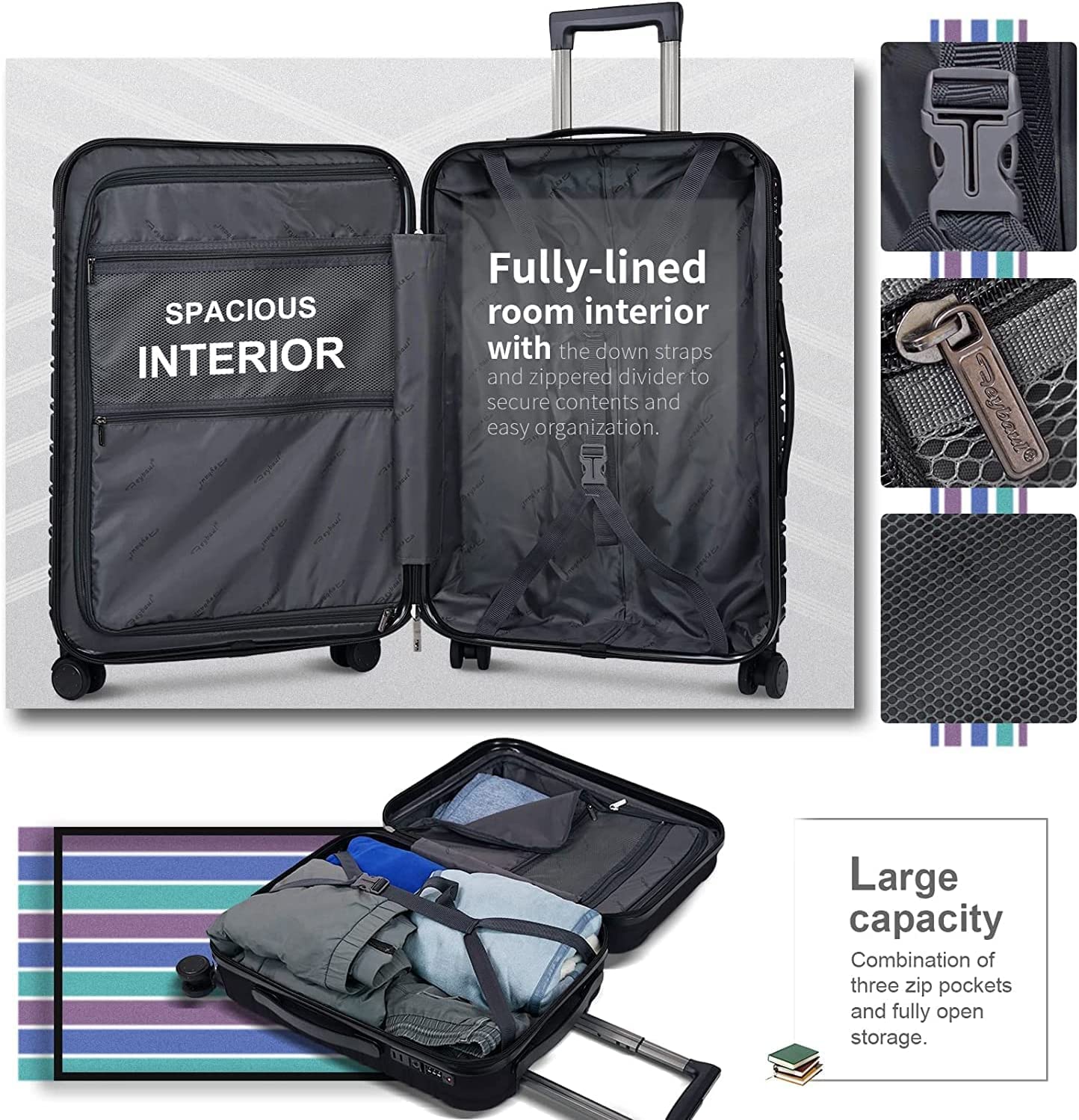 Feybaul Hard Case Luggage 2 Piece Sets Carry On Luggage Lightweight With Spinner Wheels Rolling Suitcase 22x14x9 Airline Approved PC+ABS TSA Lock Hardshell Travel Carry On Hardside 14/20 Inch 2PCS,Black