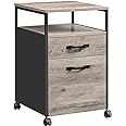 VASAGLE File Cabinet, Mobile Filing Cabinet with Wheels, 2 Drawers, Open Shelf, for A4, Letter Size, Hanging File Folders, Heather Greige and Ink Black UOFC071B02