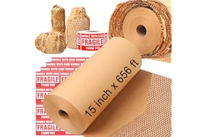 MIIKOUL Honeycomb Packing Paper 15''x656' Substitute Alternative for Bubble Cushioning Wrap for Moving Shipping Packaging,Recyclable Moving Supplies Biodegradable Packing Paper with 500 Fragile Sticker Labels