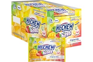 HI-CHEW Bites Original Mix, Pack of 12 Bags, 2.12oz each | Mango Green Apple Strawberry Chewlets | Unique Fun Soft & Chewy Taffy Candy | Immensely Juicy Fruit Flavors