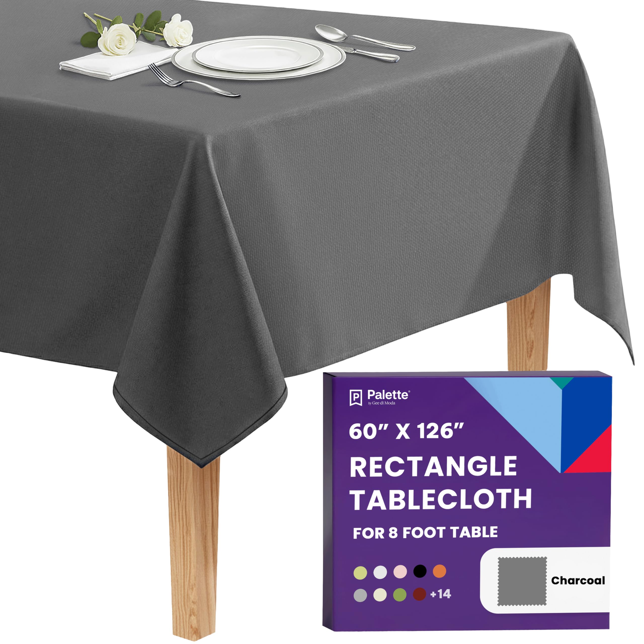 Gee Di Moda Rectangle Tablecloth - 60 x 126 Inch - Charcoal Rectangular Table Cloth for 8 Foot Table in Washable Polyester - Great for Buffet Table, Parties, Holiday Dinner, Wedding & More — image 1