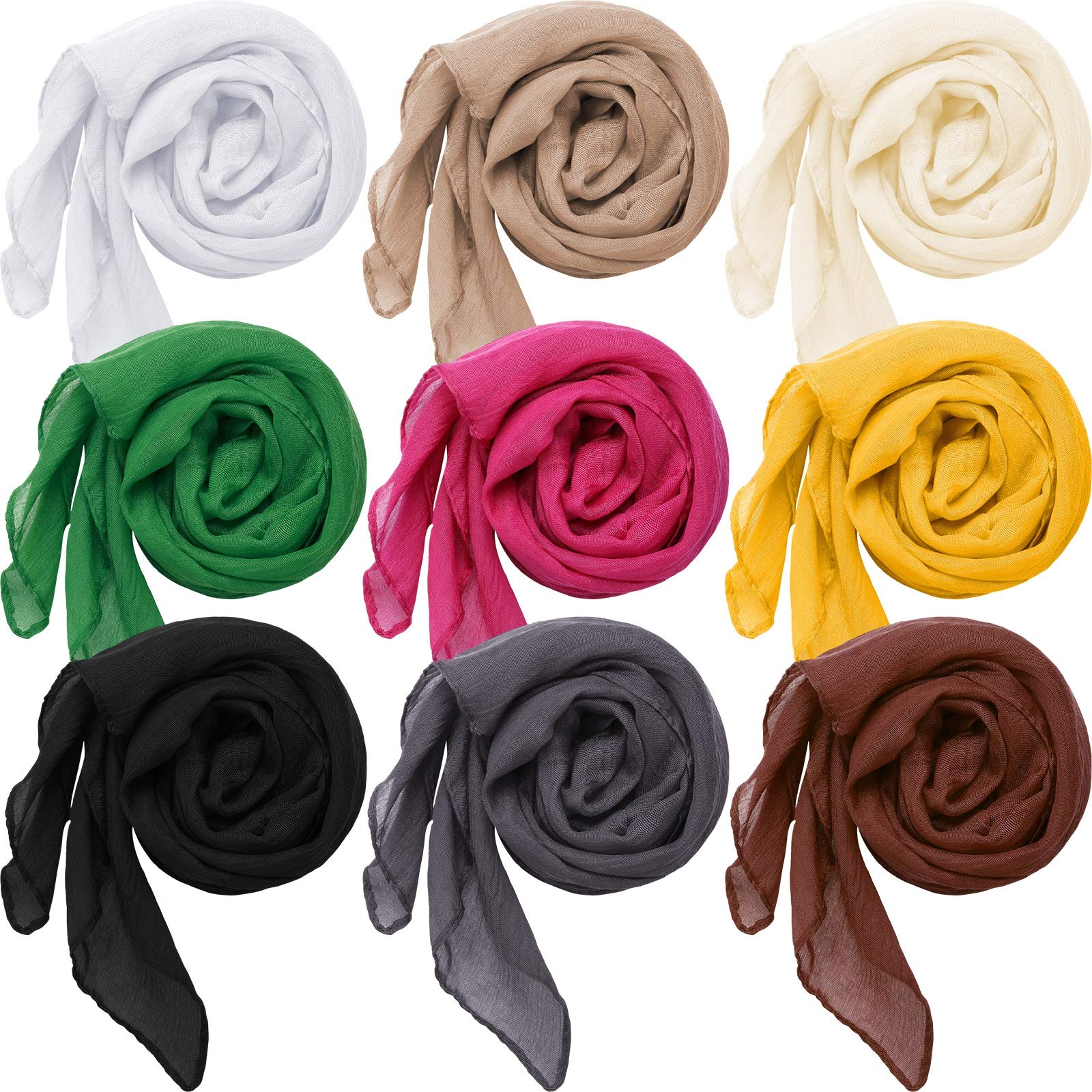 Photo 1 of Patelai 9 Pieces Women Scarf Shawl Wrap Head Scarves Big Head Scarf Soft Cotton Linen, Candy Color