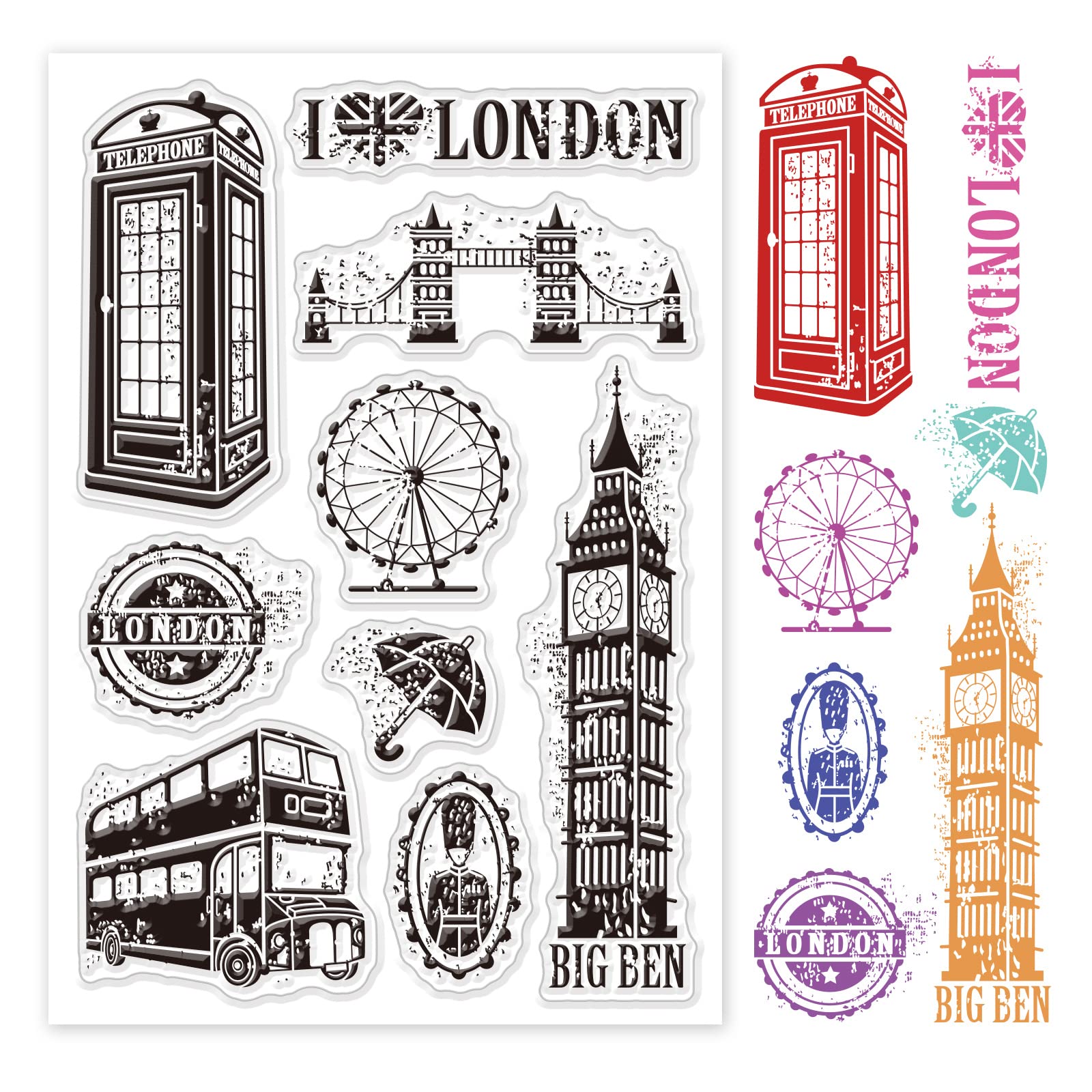 GLOBLELAND Elizabeth Tower Clear Stamps for Card Making Tower Bridge Clear Silicone Stamp Seal The London Eye Transparent Stamp for Scrapbooking DIY Journal Decoration