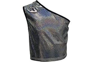 DRHOM Kids Girls One-Shoulder Sequins Dance Vest Jazz Hip Hop Stage Performance Tank Crop Tops Clothes Dancewear