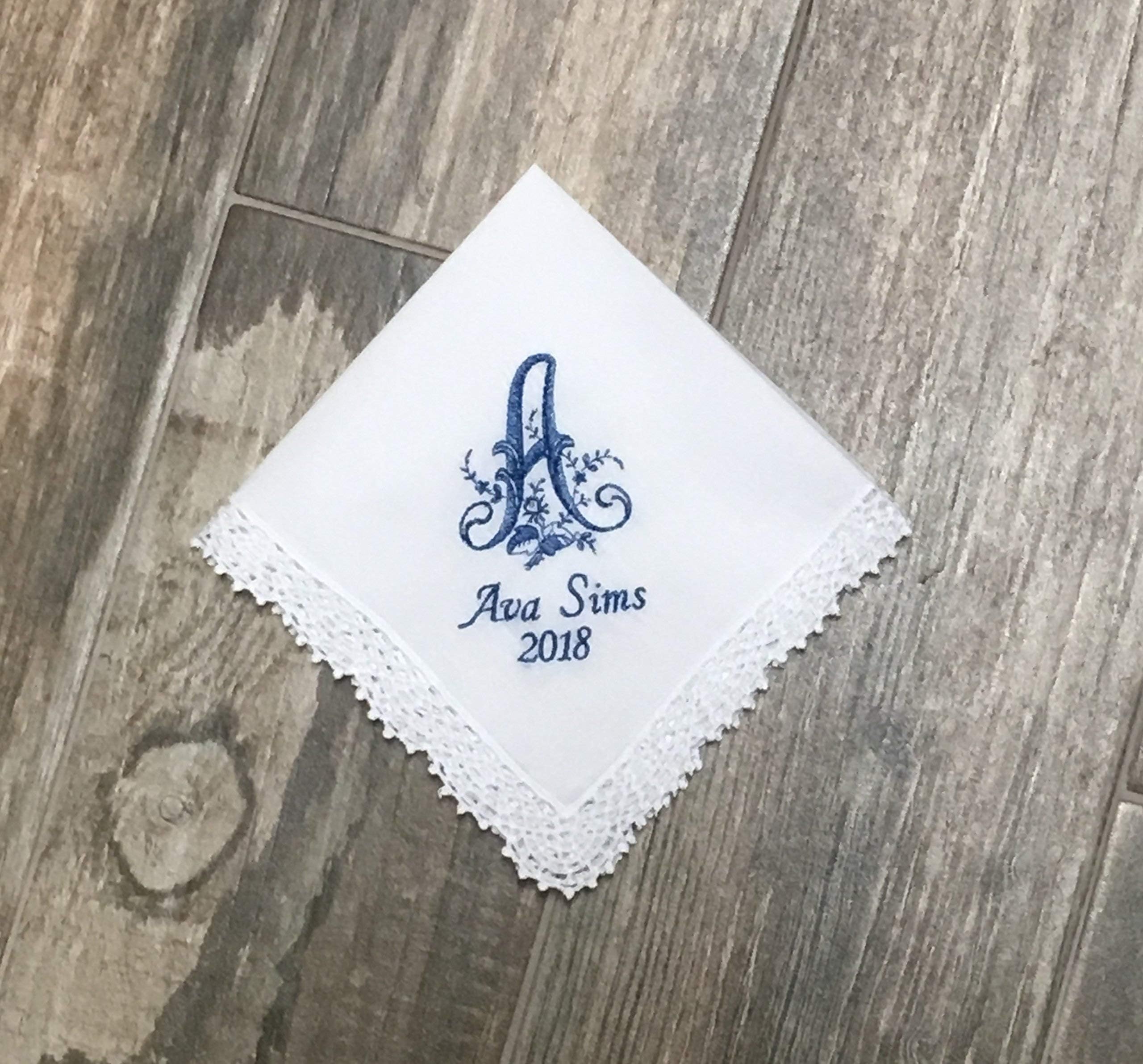 Something Blue Wedding, Graduation handkerchief, Personalized Baptism, First Holy Communion, Something Old, Something Blue Handkerchief