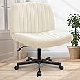 Orange Factory Criss Cross Chair with Wheels Comfy Cross Legged Office Desk Armless Wide Vanity Makeup Chair Adjustable Rolling Computer for Home Office Fabric (Beige)
