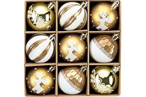 DECOR BY HANNAH DecorbyHannah Christmas Ornaments, Gold and White Ornaments for Christmas Tree Decorations, 9ct 60mm Shatterproof Hanging Balls for Xmas Wedding Party Home Decor