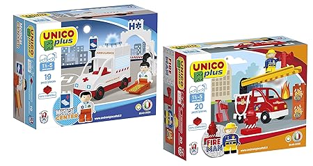 Unico Plus Bausteine Set Feuerwehrauto Ambulanz