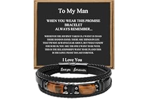 JOYCUFF 𝗚𝗶𝗳𝘁𝘀 𝗳𝗼𝗿 𝗠𝗲𝗻 𝗟𝗲𝗮𝘁𝗵𝗲𝗿 𝗕𝗿𝗮𝗰𝗲𝗹𝗲𝘁 With Tigers Eye, Anniversary Christmas Father's Day Birthday Gifts for Son Husband Grandson Boyfriend Brother Dad Love You Forever Bracelets for Men
