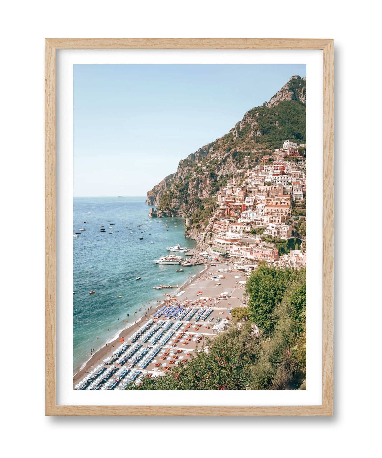 Photo 1 of HesenDot Natural OAK Wood Framed Italian Positano Beach Wall Art,12x16in Amalfi Coast Canvas Wall Print,Summer Coastal Landscape Poster Wall Decor for Living Room,Bedroom,Office Gallery Set of 1