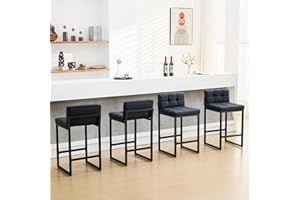 FIRAVOE Bar Stools Set of 4, PU Leather Counter Height Barstools with Low Back and Thickened Metal Legs, 26 Inch Modern Island Chairs for Kitchen Island, Bar, Counter (Black, 4Pcs 26" Bar Stools)