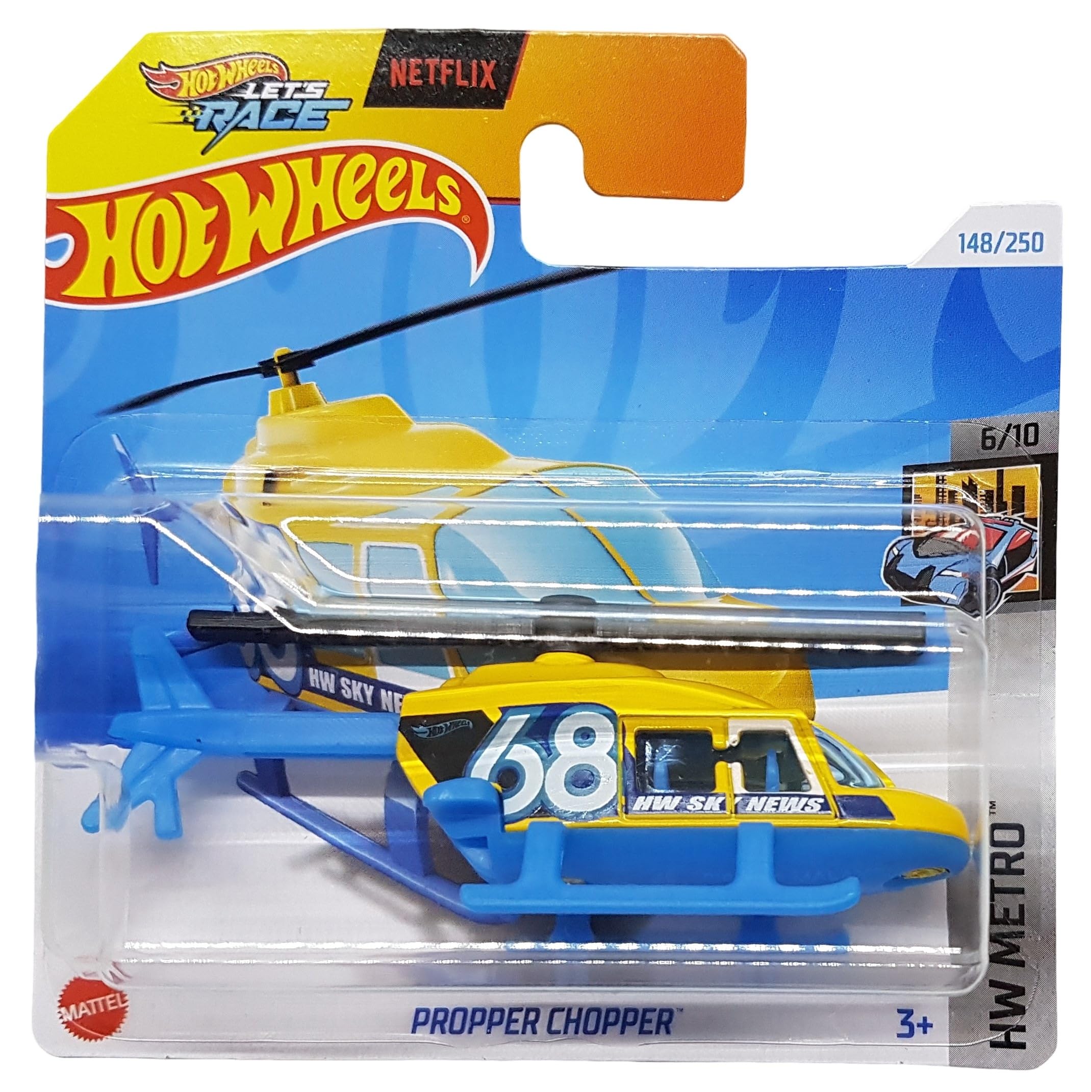 Hot Wheels - Propper Chopper - HW Metro 6/10 - HTB18 - Short Card - Sky News - Helicopter - Helicopter - Netflix Let's Race - Mattel 2024-1:64