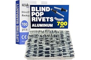 New Age America® 700pcs Blind Pop Rivets & Backup Washers | Black | 3/32" to 1/4" | 14 Sizes | SAE Size Aluminum Rivets & 304