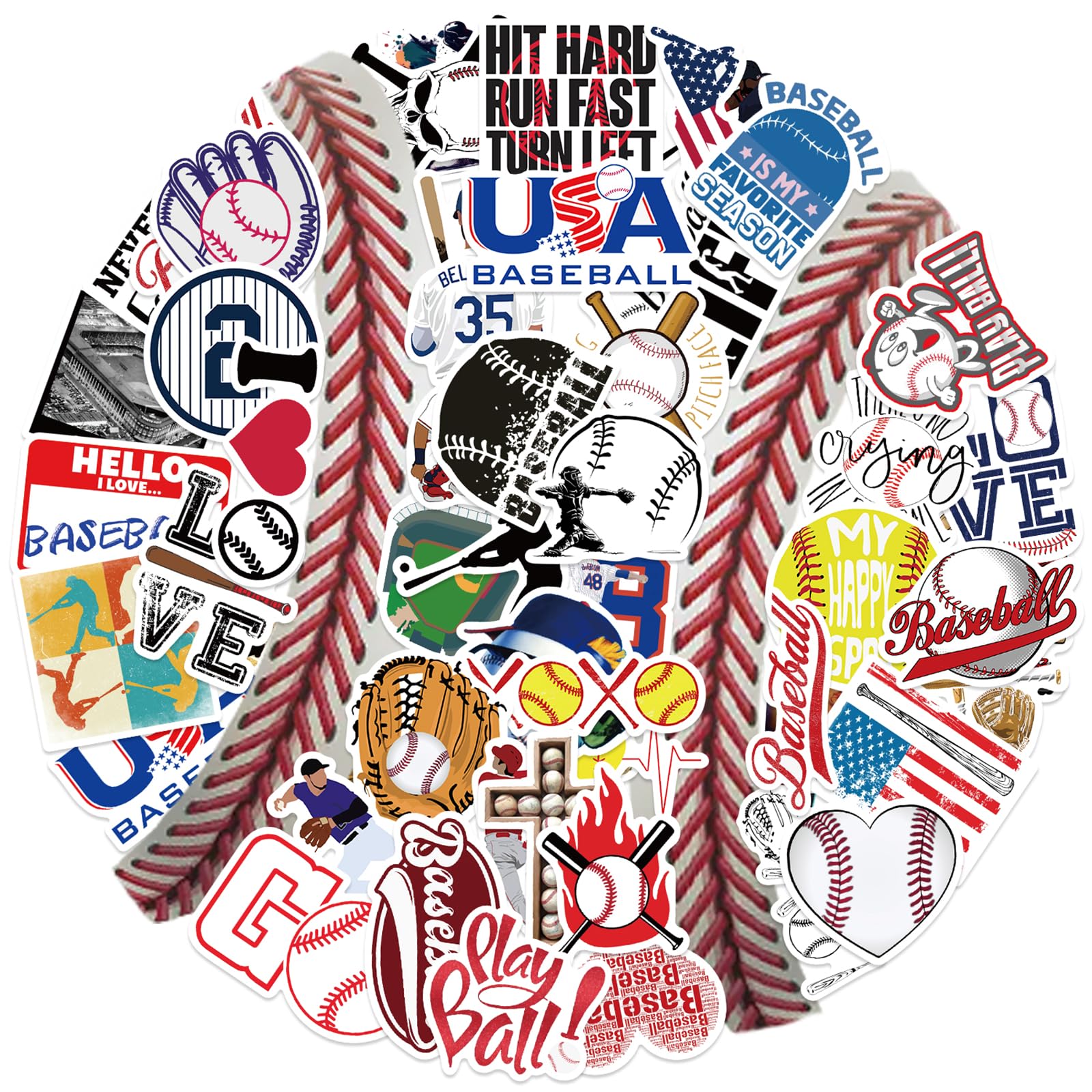 Photo 1 of 50PCS Baseball Stickers, Motivational Water Bottle Stickers, Team Gifts for Lovers, Kids, Teens and Adults Party Favors, Decorations (Baseball50)