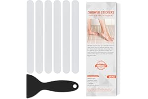NODIRZ Non Slip Bathtub Stickers, 24 PCS Shower Stickers for Safety Bathroom Tubs, Bathtub Non Slip Stickers and Adhesive Decals Scraper for Bath Tub, Shower Floor, Stairs, Ladders(Clear)