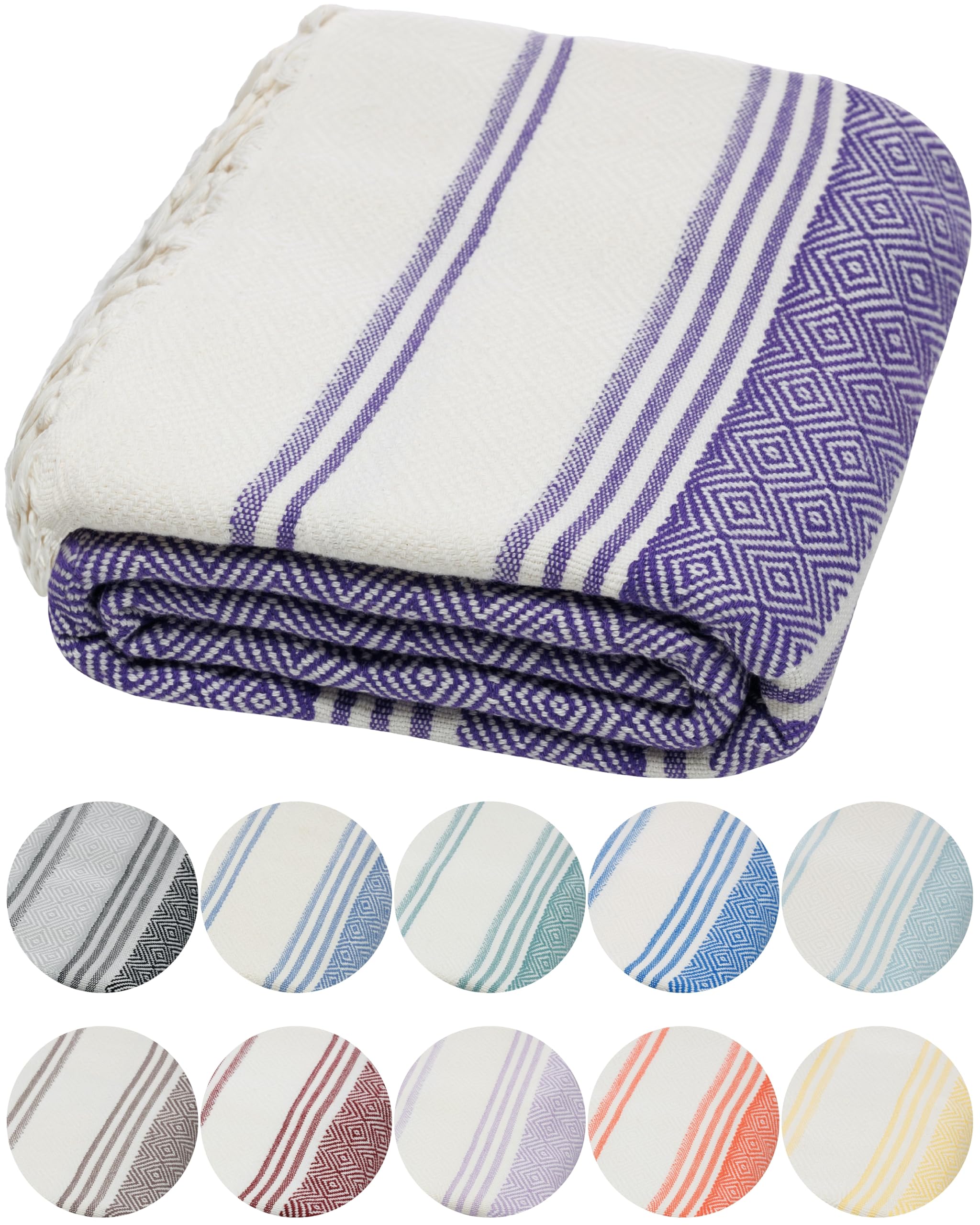 DEMMEX Organic Turkish Cotton Beach Bath Hammam Towel – Quick-Dry, Lightweight, Compact, Sand-Free Beach Towel & Blanket – Luxury Bathroom & Hammam Towel, OEKO-TEX Certified, 180x90cm, Purple