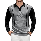 Men Knit Long Sleeve Polo Shirt Button Down Casual Collar Sweater Fashion Golf Polo Shirt