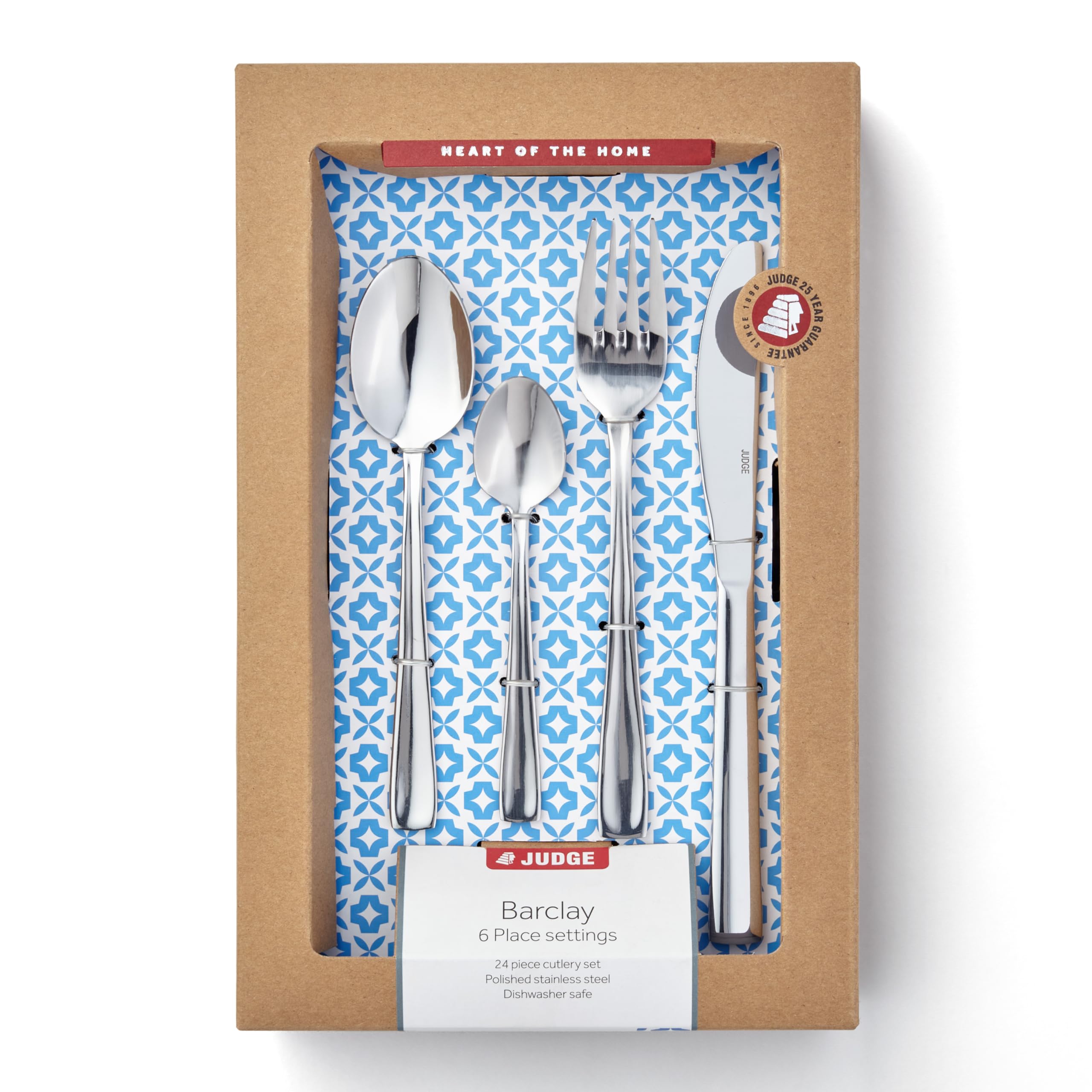 Judge Barclay 24-Piece Stainless Steel Cutlery Set in Gift Box for 6 People, Dishwasher Safe