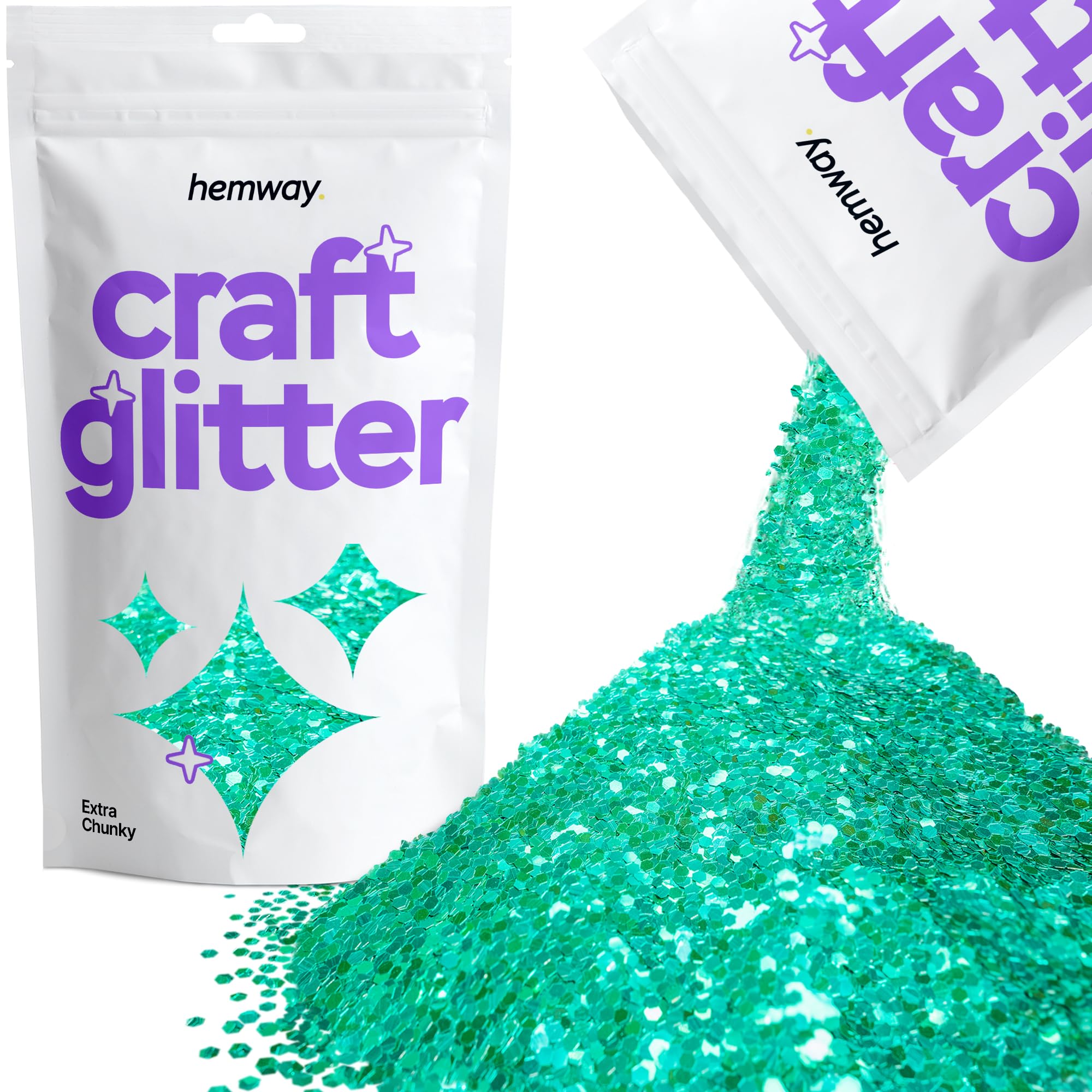 Hemway Craft Glitter Turquoise Blue 100g Extra Chunky Glitter for Crafts, Resin, Cosmetic, Nail, Face, Body, Festival, Tumblers, Art, Candle, Crafting