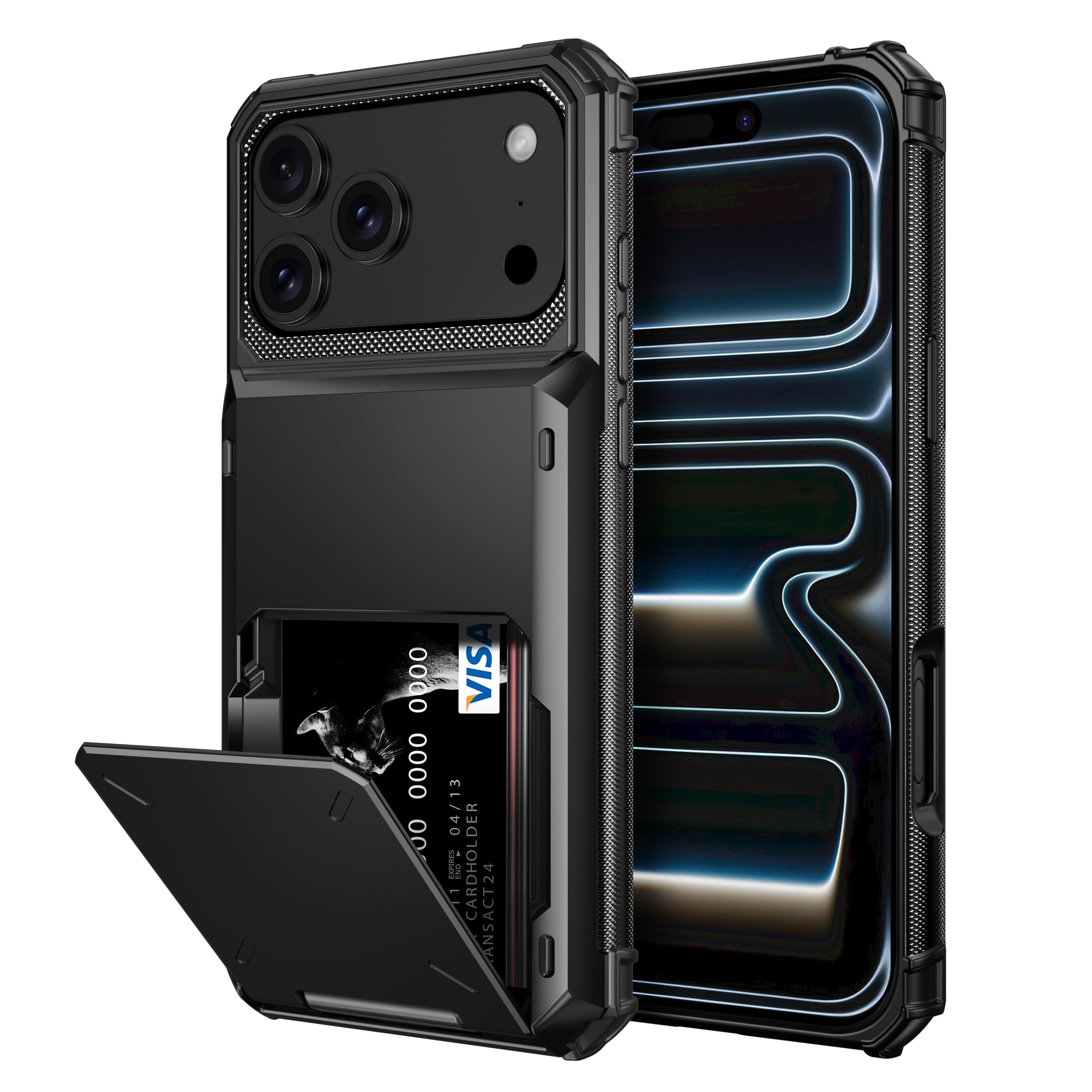 Vofolen for iPhone 17 Pro Case Wallet with Card Holder Dual Layer Heavy Duty Shockproof Drop Protection Hidden Flip 4-Card Slots Pocket Phone Cover for Women Men, 6.3 Inch Black