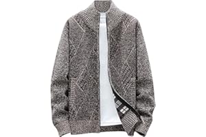 Homisy Vintage Cardigans for Men Slim Fit Zip Up Sweater Plus Size Knit Sweater Long Sleeve Cardigan Sweater with Pockets