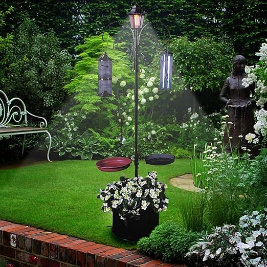 savingworld SOLAR BIRD HOTEL FEEDER & BATH WITH LIGHT GARDEN ORNAMENTAL