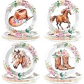 CHUNNIN 48 PCS Horse Birthday Party Paper Plates Pink Floral Western Horse Birthday Party Decorations for Girls Disposable Dessert Plates for Baby Shower Bachelor Decorations