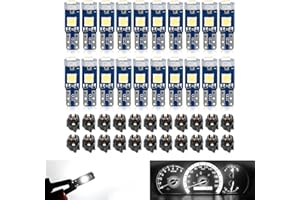 dawfall 20 PCS Automobile T5 LED Instrument Light Set, 3030-3SMD High-brightness Chipset with Twist Lock Holder, A/C Light Gear Shift Light Digital Clearly Indicator Bulb, Universal for Cars (White)