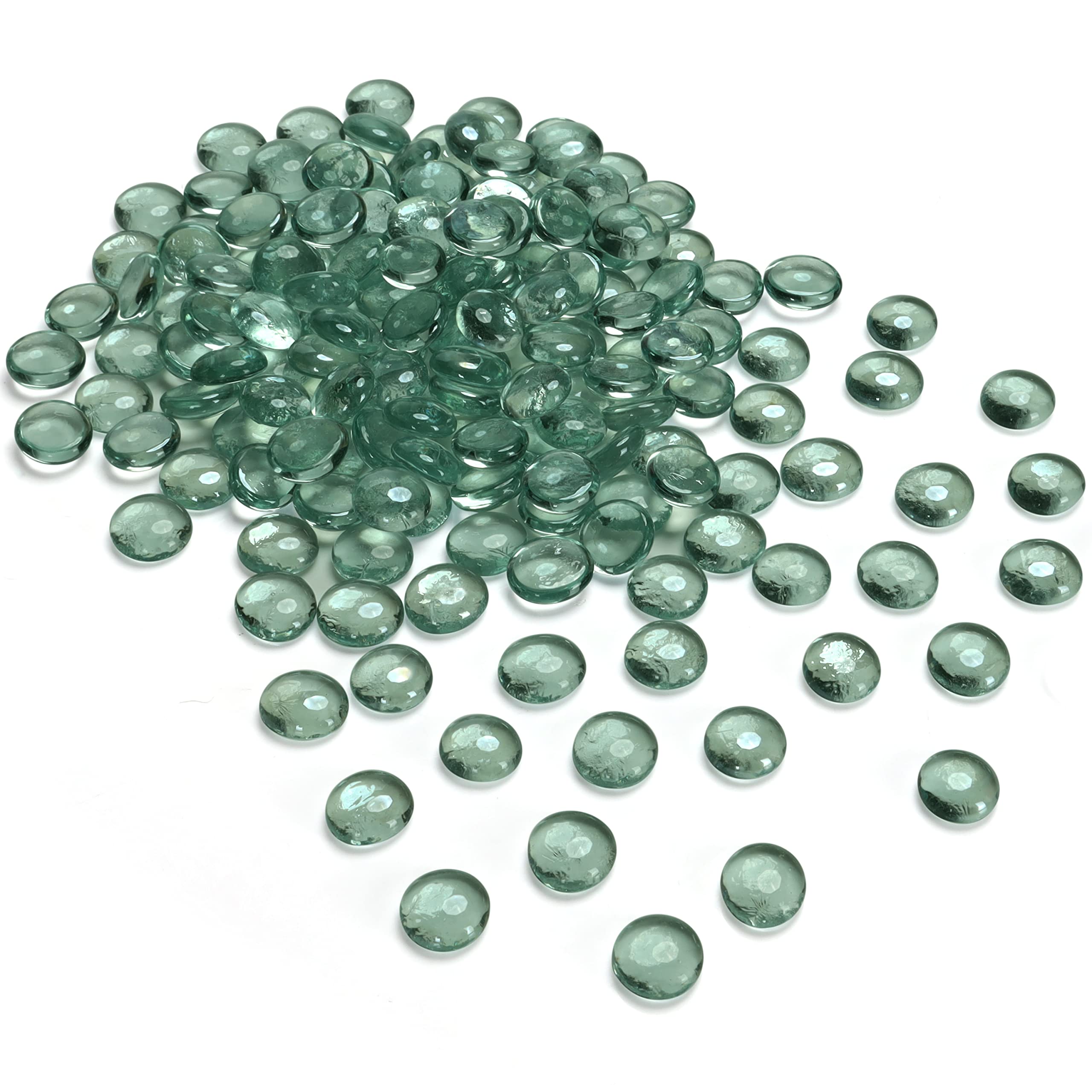 BELLE VOUS Green Glass Pebbles - 2kg / 4.5lbs 18mm Flat Marble Bead Gemstones - Decorative Gems for Weddings/Party Table Scatter, Centrepiece Vase Filler Stones and Aquarium Decor