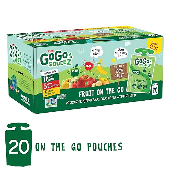 GOGO SQUEEZ APPLESAUCE, VARIETY PACK (APPLE/BANANA/STRAWBERRY), 3.2 OUNCE (20 POUCHES)